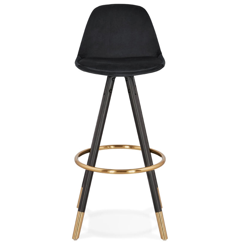 Design barkruk 'CHICAGO' in zwart fluweel en 4 poten in zwart hout - Majorr