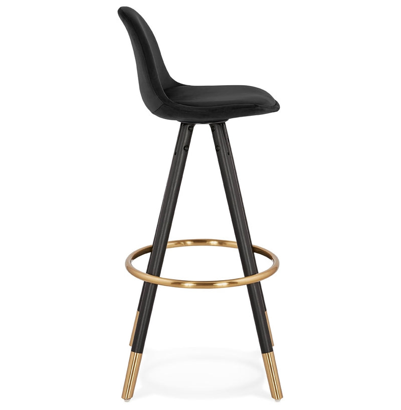 Design barkruk 'CHICAGO' in zwart fluweel en 4 poten in zwart hout - Majorr