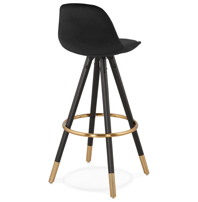 Design barkruk 'CHICAGO' in zwart fluweel en 4 poten in zwart hout - Majorr