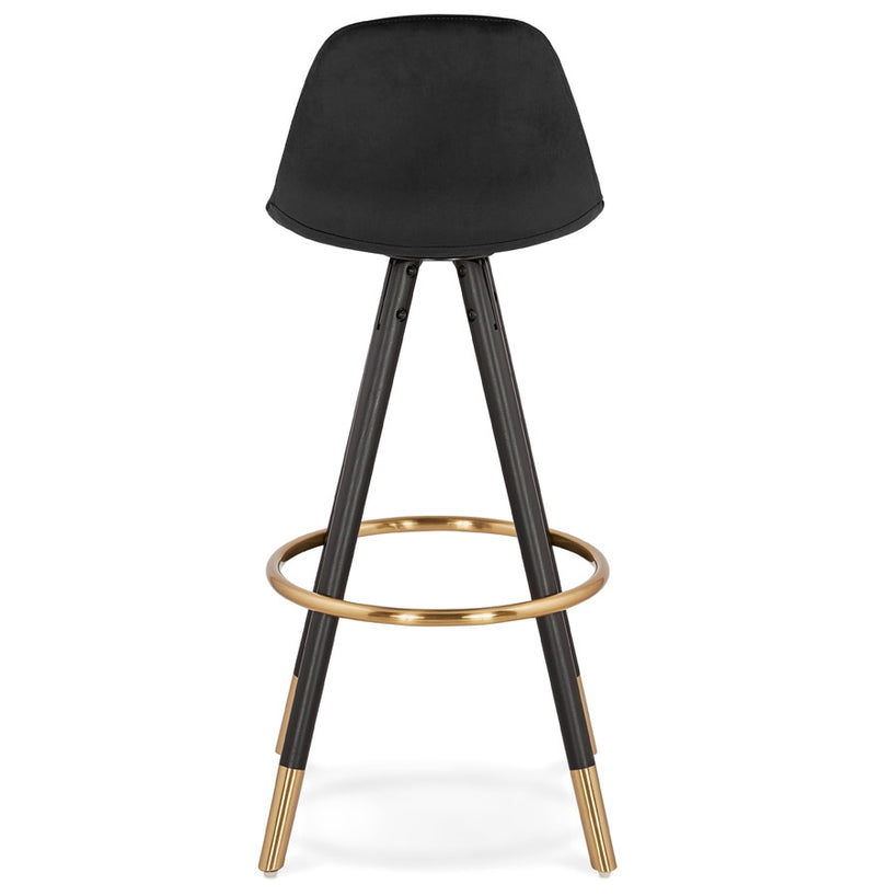 Design barkruk 'CHICAGO' in zwart fluweel en 4 poten in zwart hout - Majorr