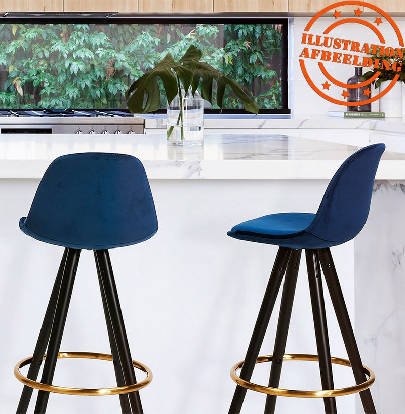 Design barkruk 'CHICAGO' in zwart fluweel en 4 poten in zwart hout - Majorr