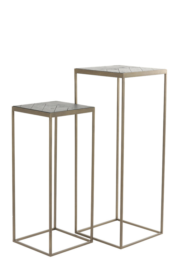 Pillar S/2 33x33x80+38x38x100 cm CHISA wood black-ant bronze - Majorr