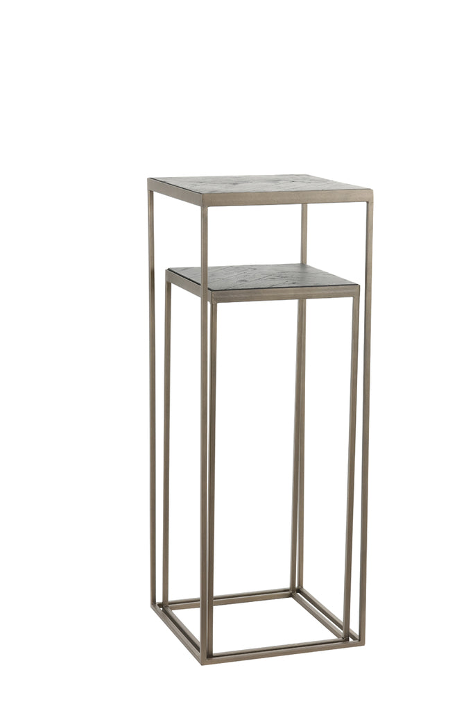 Pillar S/2 33x33x80+38x38x100 cm CHISA wood black-ant bronze - Majorr