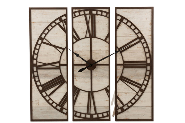 Clock 3Parts Square Roman Numerals Wood White/Metal Brown - Majorr