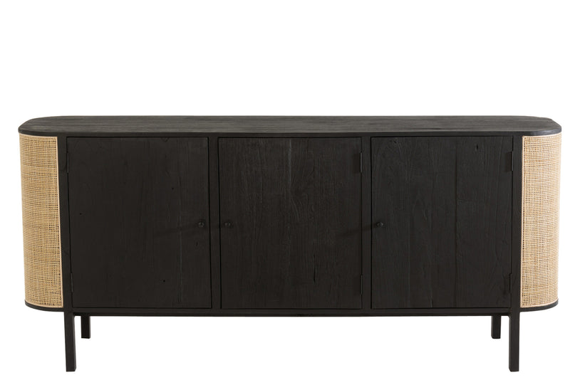 Closet 3 Doors Molly Exotic Wood/Rattan Black - Majorr