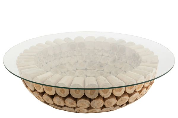 Coffee Table Discs Open Teak Wood Natural/Glass - Majorr