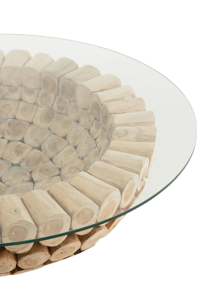 Coffee Table Discs Open Teak Wood Natural/Glass - Majorr