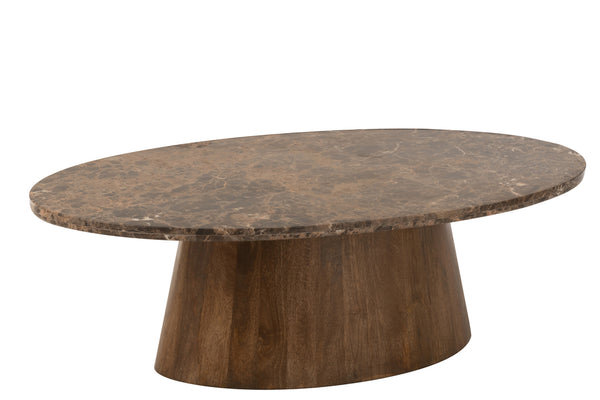 Table basse ovale en marbre/manguier marron