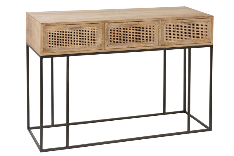 Console 3Drawers Woven Reed Mango Wood Natural - Majorr