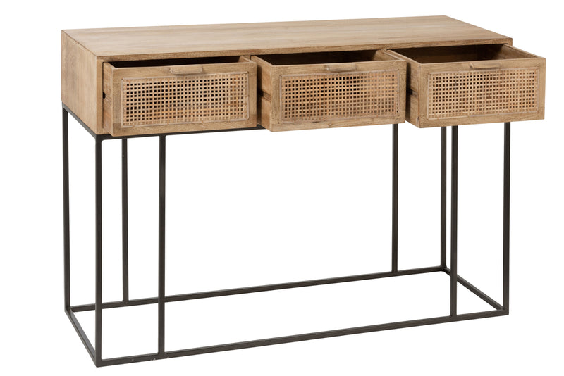 Console 3Drawers Woven Reed Mango Wood Natural - Majorr