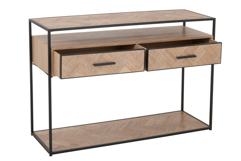 Console Zigzag 2 Drawers Wood/Metal Natural/Black - Majorr