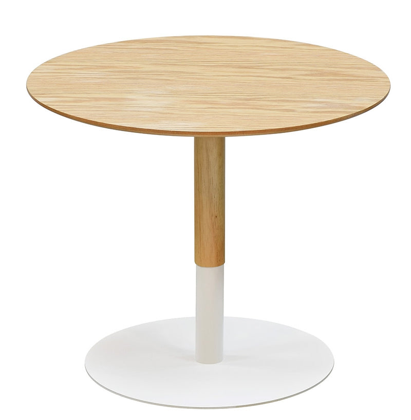 Ronde design salontafel 'DILA H40' in natuurlijke houtafwerking en wit metaal - Majorr