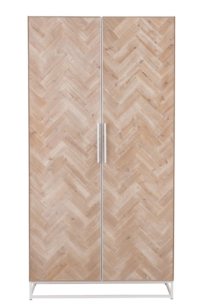 Cupboard High 2 Doors Zigzag Wood/Metal Natural/White - Majorr