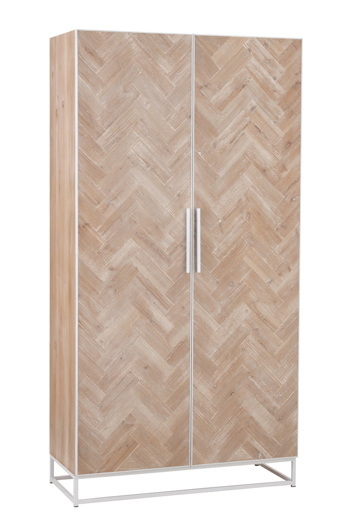 Cupboard High 2 Doors Zigzag Wood/Metal Natural/White - Majorr