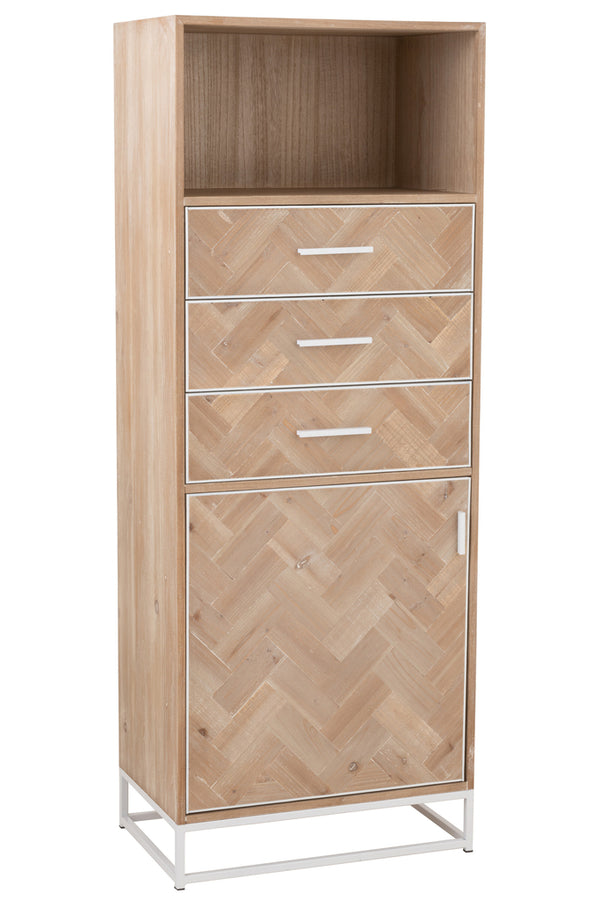 Cupboard High 3 Drawers Zigzag Wood/Metal Natural/White - Majorr