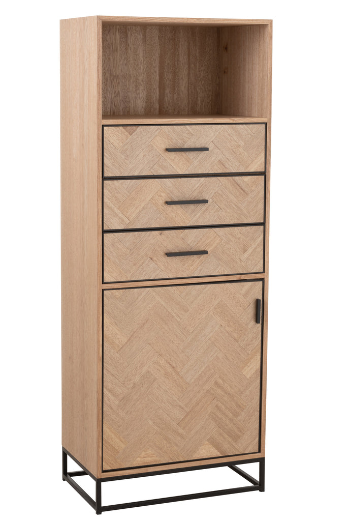 Cupboard High 3 Drawers Zigzag Wood/Metal Natural/Black - Majorr