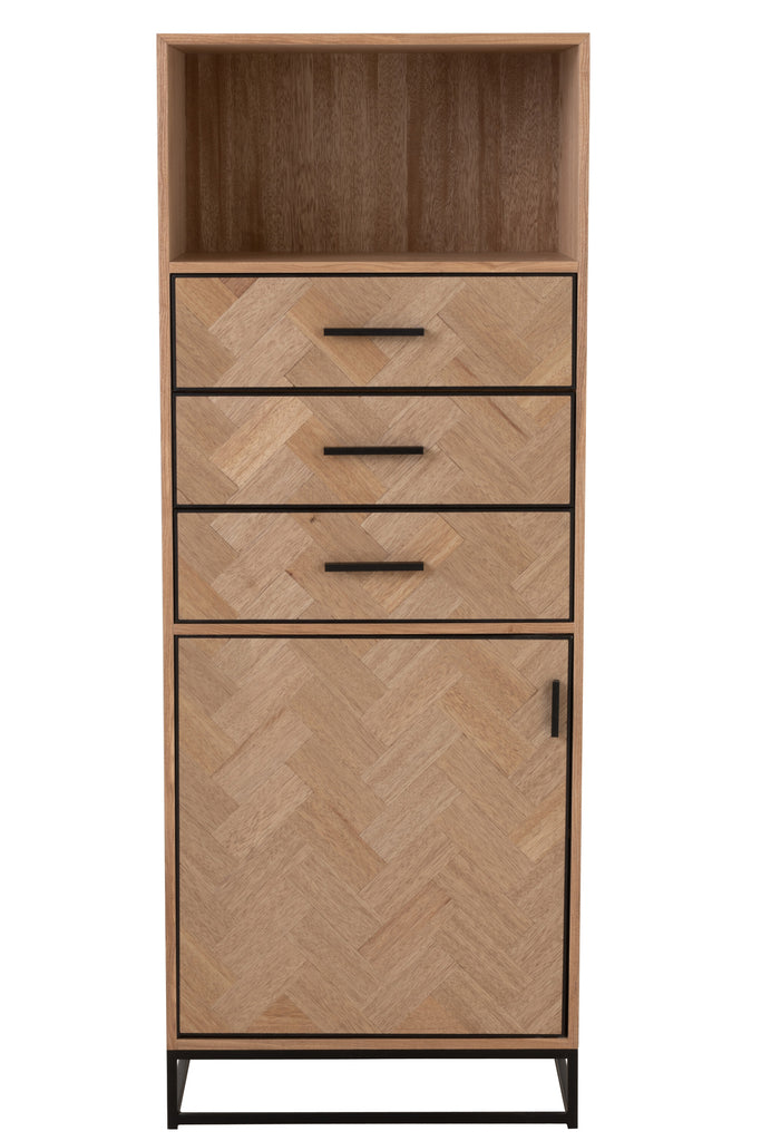 Cupboard High 3 Drawers Zigzag Wood/Metal Natural/Black - Majorr