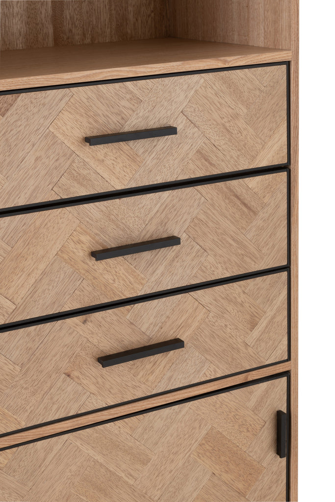 Cupboard High 3 Drawers Zigzag Wood/Metal Natural/Black - Majorr