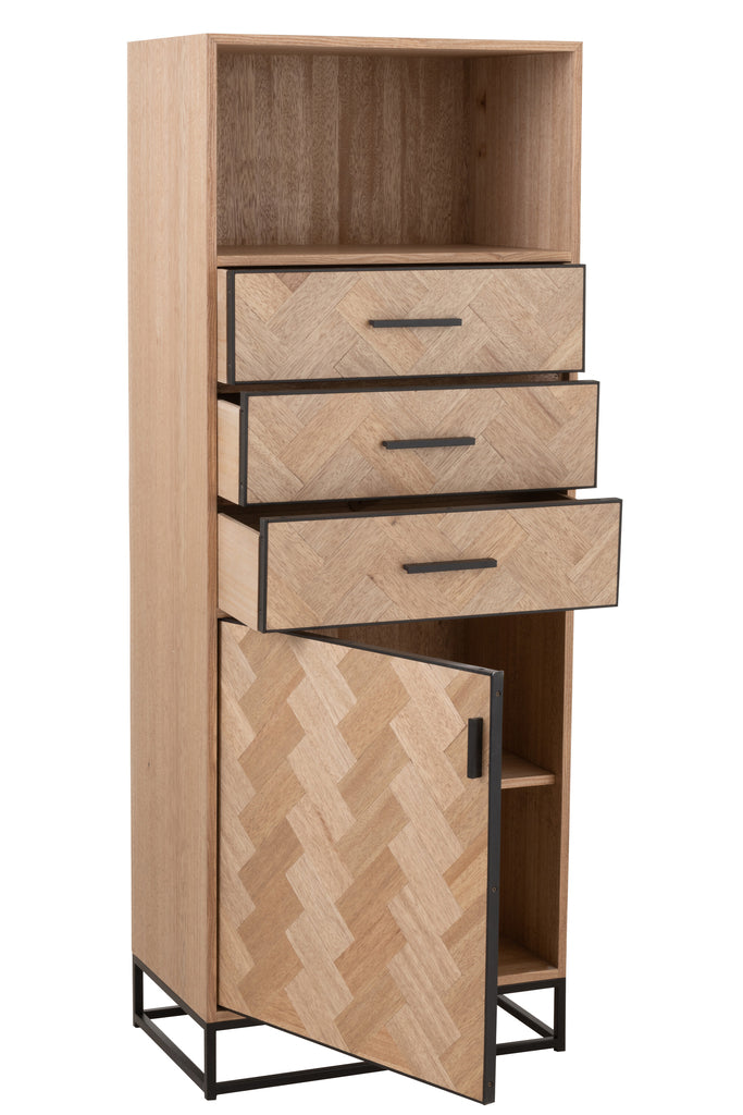 Cupboard High 3 Drawers Zigzag Wood/Metal Natural/Black - Majorr