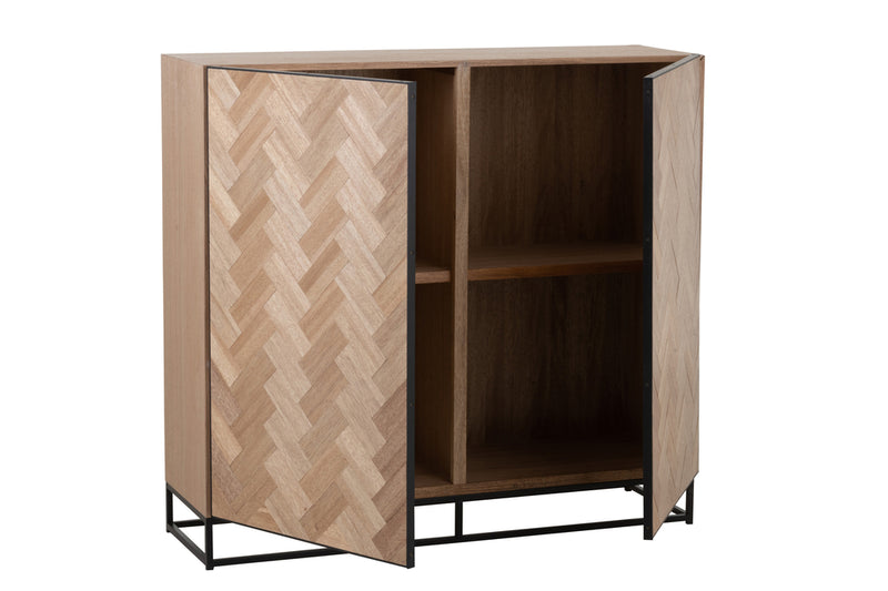 Cupboard Low 2 Doors Zigzag Wood/Metal Natural/Black - Majorr