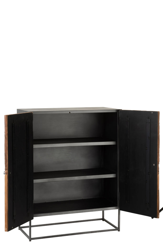 Cupboard Shanil 2 Doors Wood/Iron Natural/Grey - Majorr