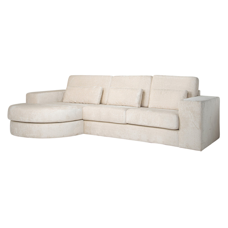 Bank Felix lounge links rond + 2,5 zitter white chenille - Majorr