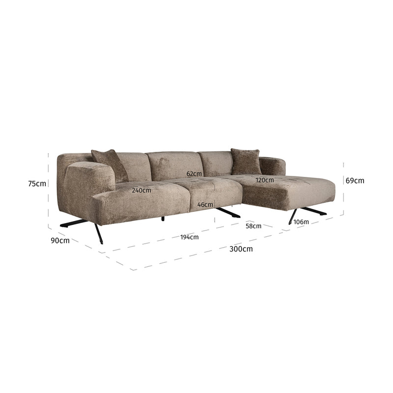 Bank Donovan 3-zits + lounge rechts - Majorr