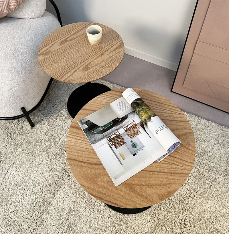 Ronde design salontafel 'DILA H40' in natuurlijke houtafwerking en zwart metaal - Majorr