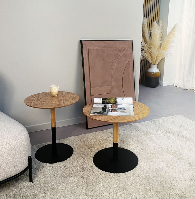 Ronde design salontafel 'DILA H40' in natuurlijke houtafwerking en zwart metaal - Majorr