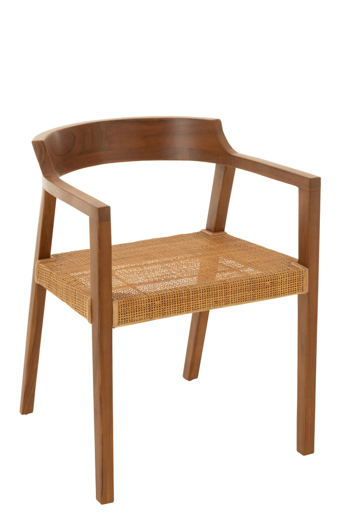 Dining Chair Square Open Webbing Teak Wood Brown - Majorr