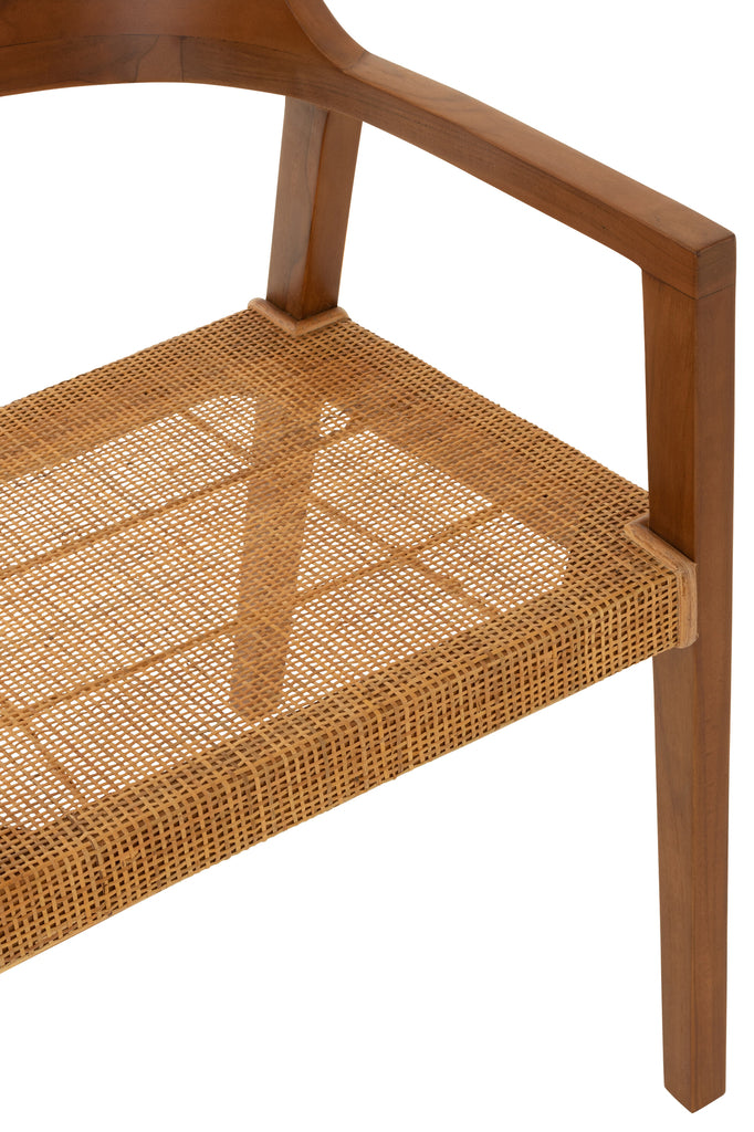 Dining Chair Square Open Webbing Teak Wood Brown - Majorr