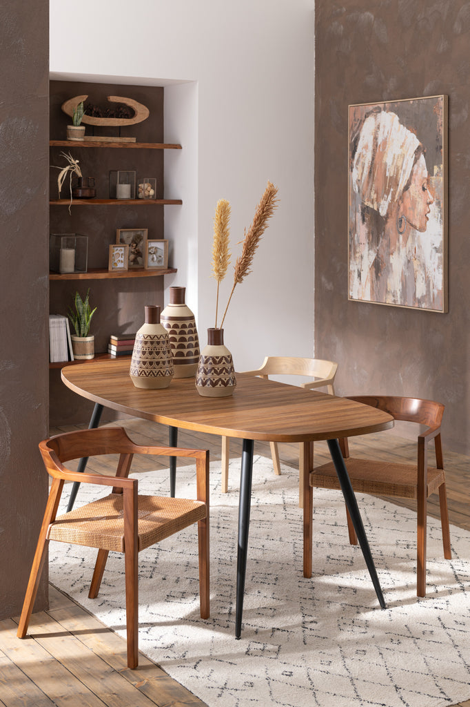 Dining Chair Square Open Webbing Teak Wood Brown - Majorr