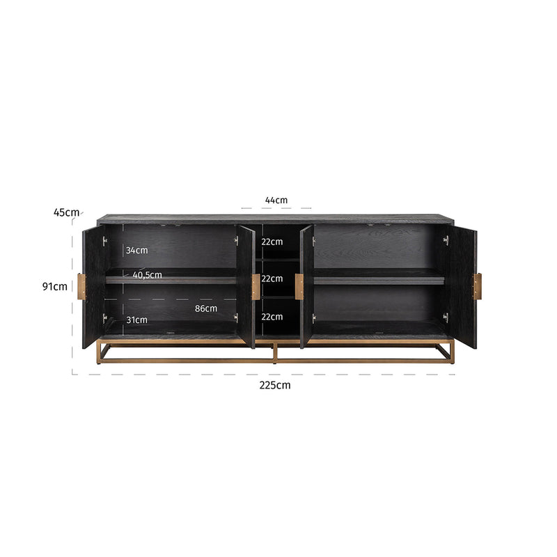 Dressoir Blackbone brass 4-deuren + open vak - Majorr