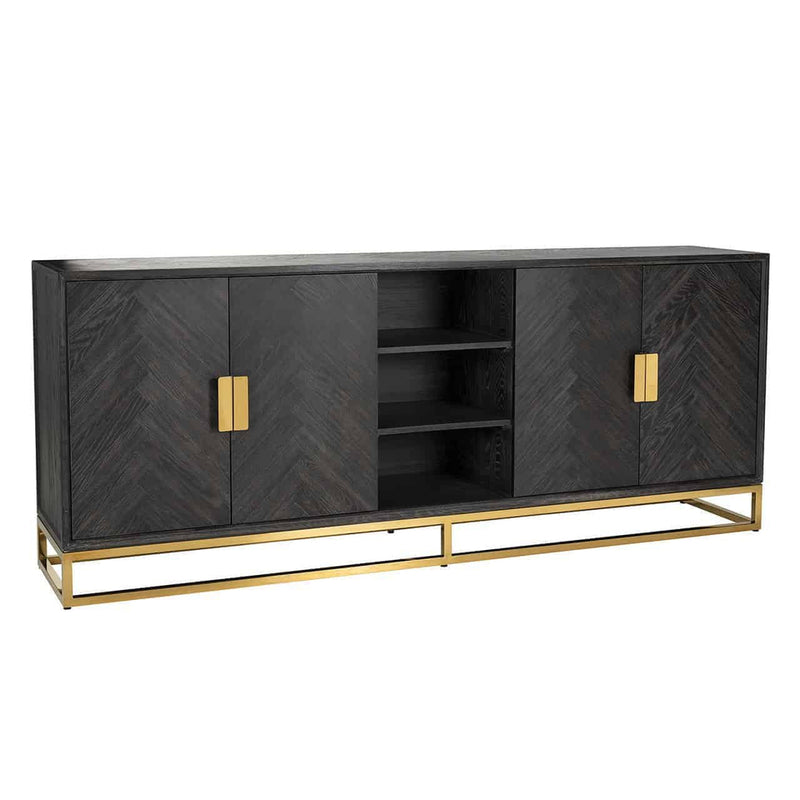 Dressoir Blackbone gold 4-deuren + open vak (Black rustic) - Majorr