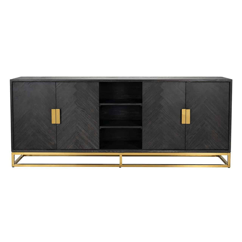 Dressoir Blackbone gold 4-deuren + open vak (Black rustic) - Majorr