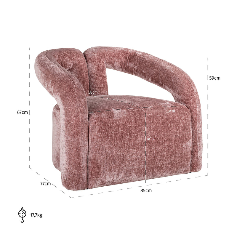 Fauteuil Dana rose chenille (Bergen 705 rose chenille) - Majorr