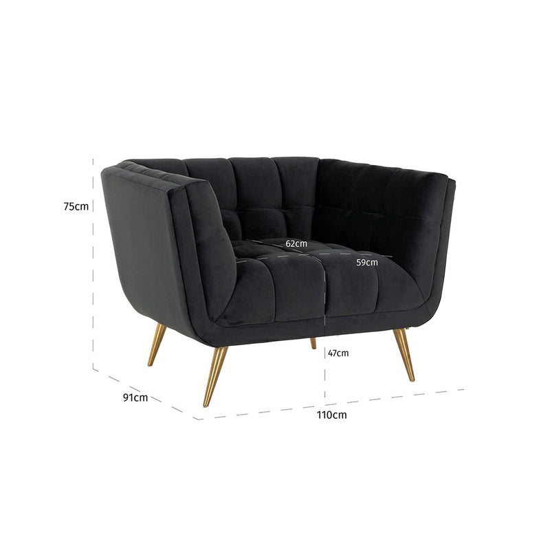 Fauteuil Huxley Antraciet velvet / Brushed gold - Majorr