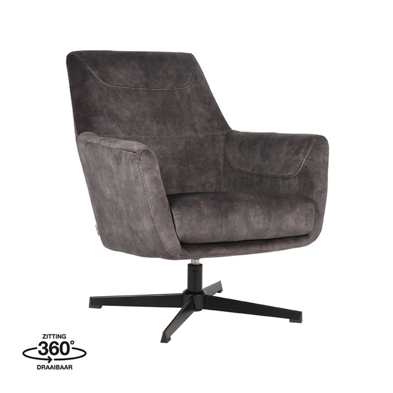 LABEL51 Fauteuil Toby - Antraciet - Velours - Majorr