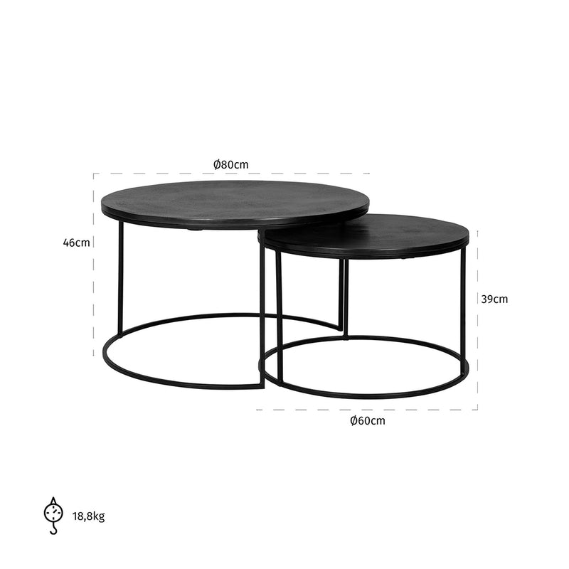 Salontafel Bolder set van 2 aluminium zwart - Majorr