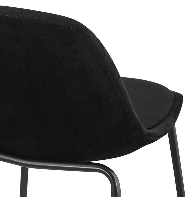 Halfhoge kruk 'FENTON MINI' van zwart velours met zwarte metalen poten - Majorr