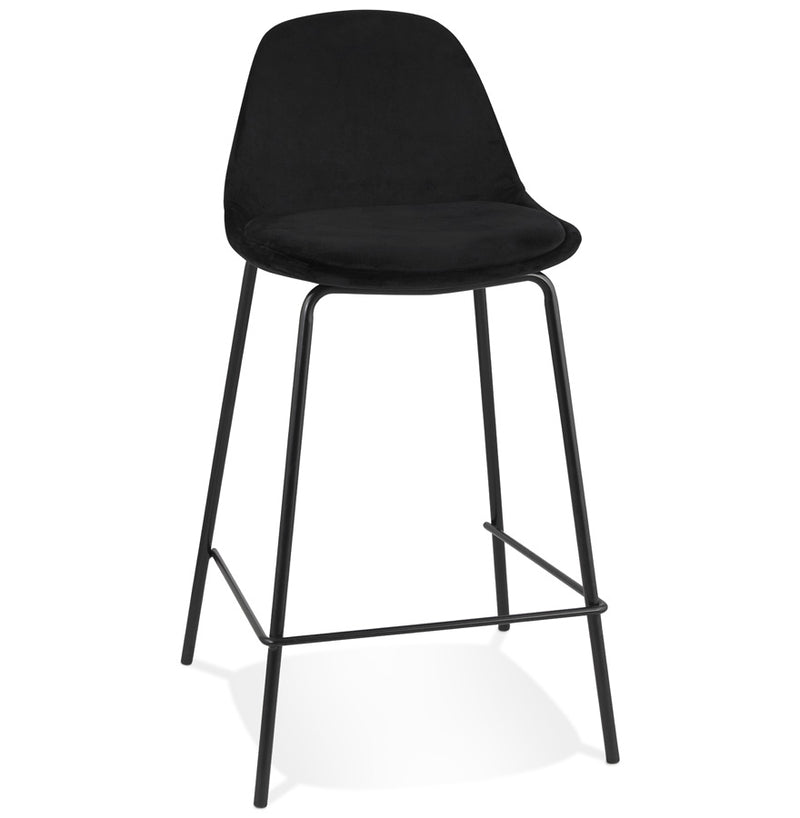 Halfhoge kruk 'FENTON MINI' van zwart velours met zwarte metalen poten - Majorr