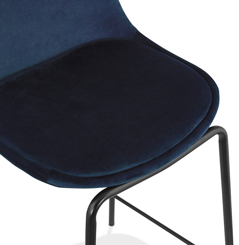 Halfhoge kruk 'FENTON MINI' van blauw velours met zwarte metalen poten - Majorr