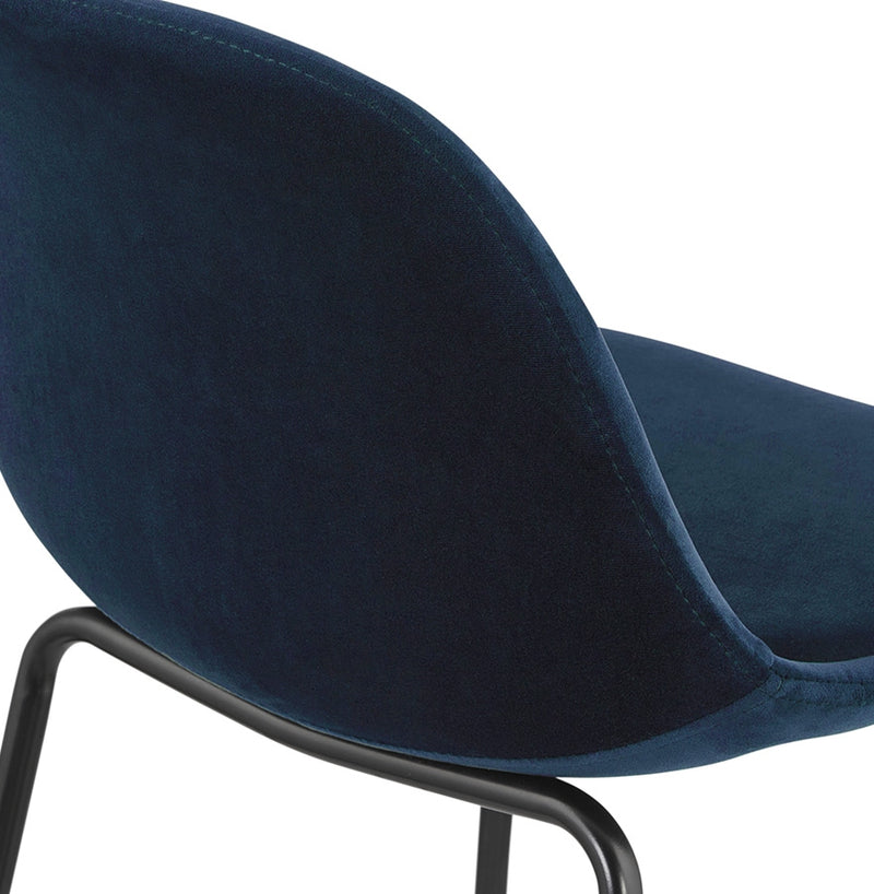 Halfhoge kruk 'FENTON MINI' van blauw velours met zwarte metalen poten - Majorr