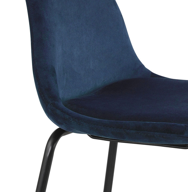 Halfhoge kruk 'FENTON MINI' van blauw velours met zwarte metalen poten - Majorr
