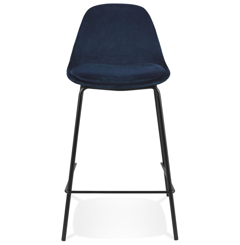 Halfhoge kruk 'FENTON MINI' van blauw velours met zwarte metalen poten - Majorr