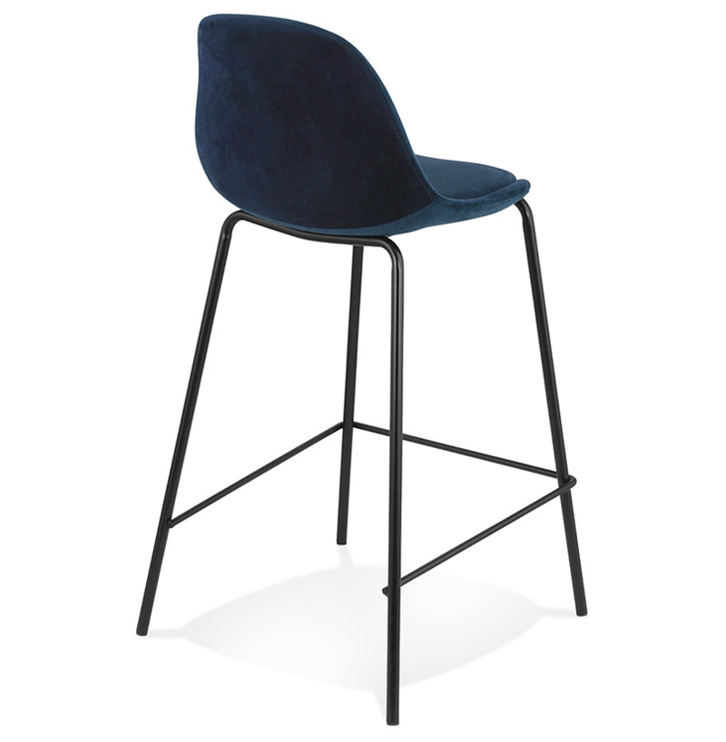 Halfhoge kruk 'FENTON MINI' van blauw velours met zwarte metalen poten - Majorr