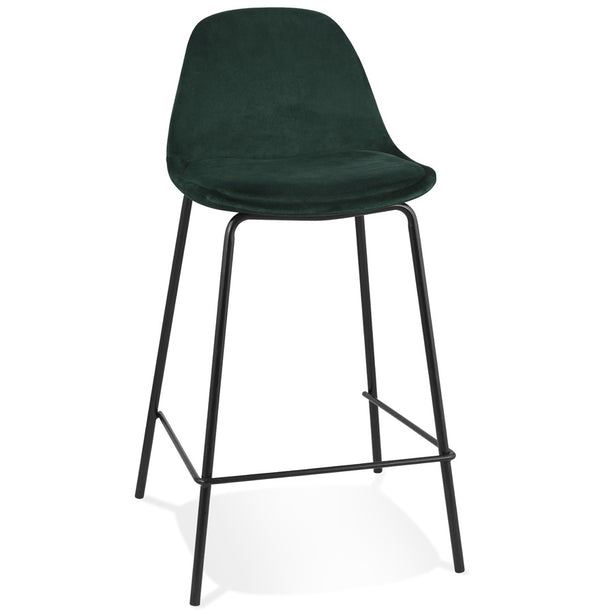 Tabouret mi-hauteur « FENTON MINI » en velours vert avec pieds en métal noir