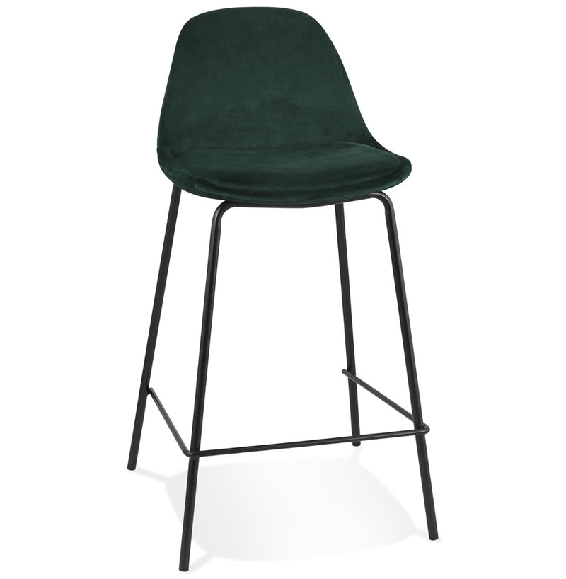Halfhoge kruk 'FENTON MINI' van groen velours met zwarte metalen poten - Majorr
