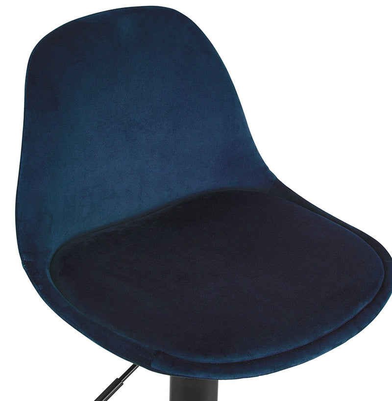 Verstelbare kruk 'FINLEY' van blauw velours met zwarte metalen poot - Majorr
