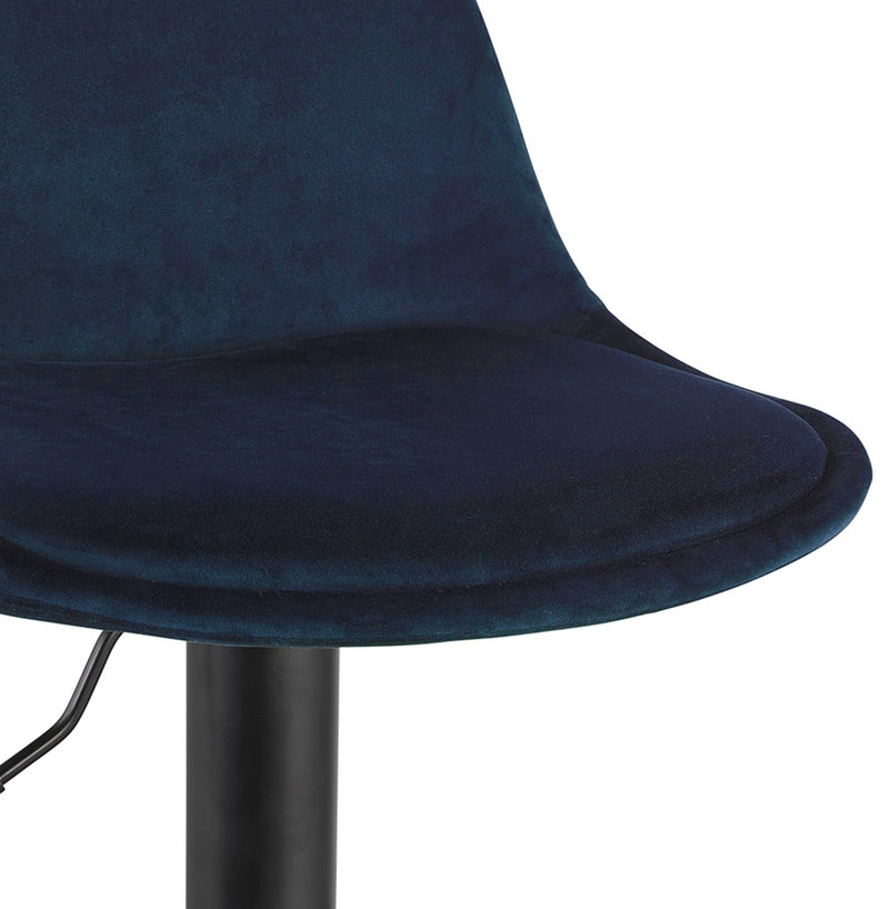 Verstelbare kruk 'FINLEY' van blauw velours met zwarte metalen poot - Majorr